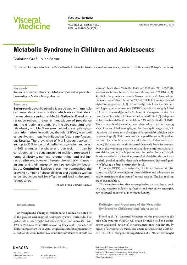(PDF) Metabolic syndrome in children and adolescents with phenylketonuria