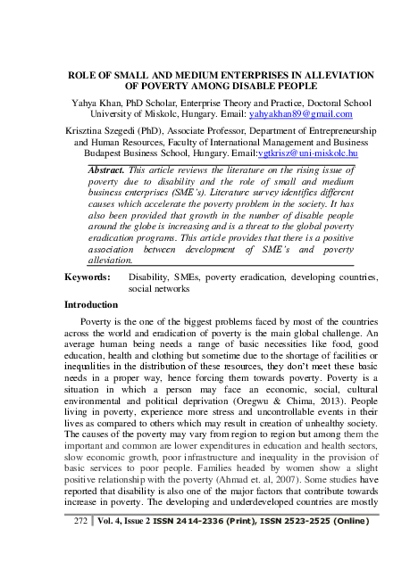 (PDF) Role of Small and Medium Enterprises in Alleviation of Poverty ...