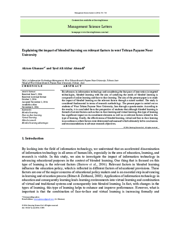 (PDF) Explaining the impact of blended learning on relevant factors in ...