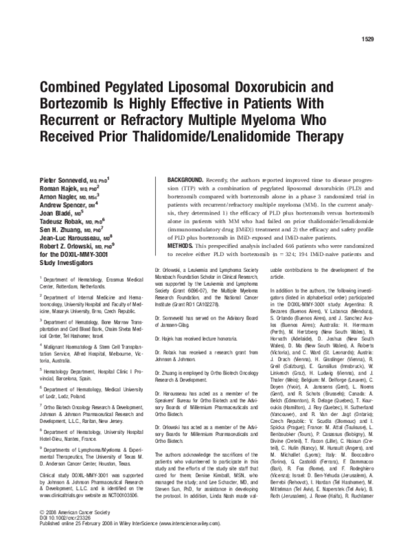 (PDF) Combined pegylated liposomal doxorubicin and bortezomib is highly ...
