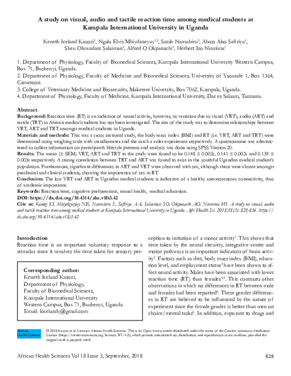 (PDF) A study on visual, audio and tactile reaction time among medical ...