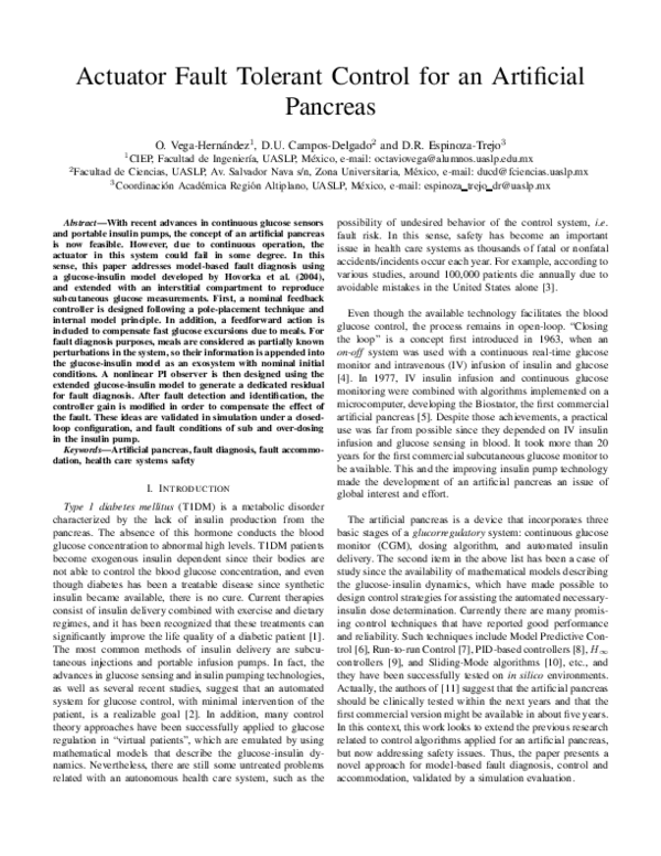 (PDF) Actuator fault tolerant control for an artificial pancreas