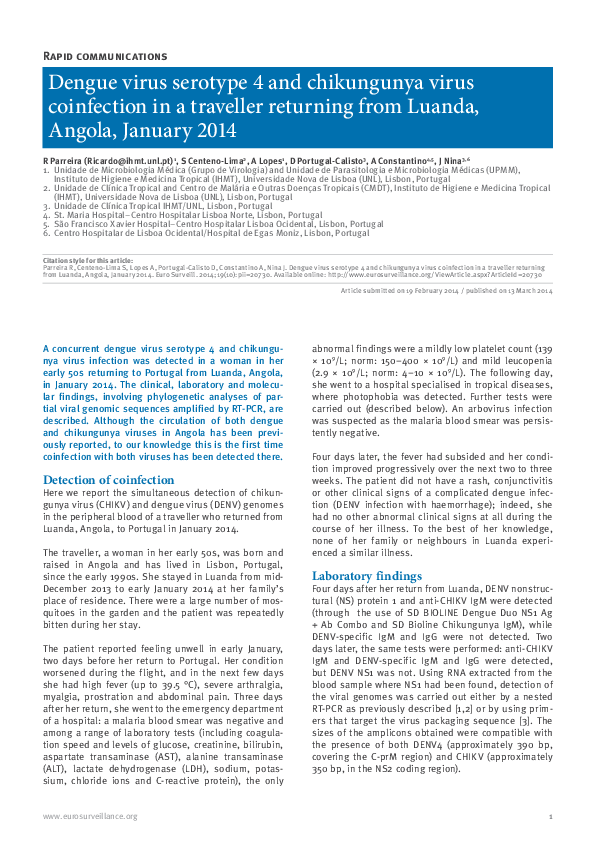(PDF) Dengue virus serotype 4 and chikungunya virus coinfection in a ...