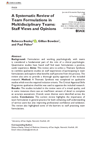 (PDF) A Systematic Review of Team Formulations in Multidisciplinary ...