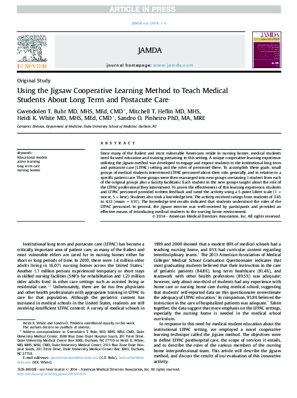 (PDF) Using the Jigsaw Cooperative Learning Method to Teach Medical ...
