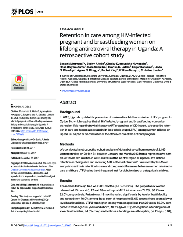 (PDF) Retention in care among HIV-infected pregnant and breastfeeding ...