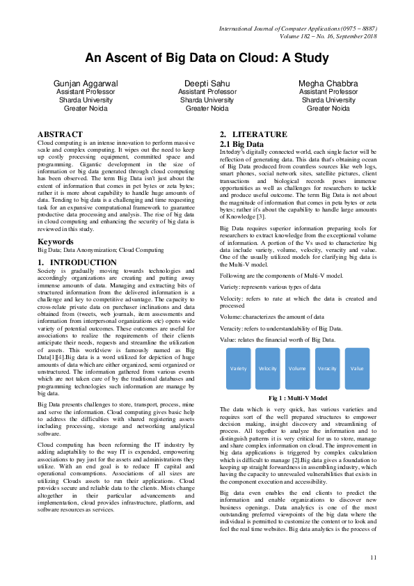 (PDF) An Ascent of Big Data on Cloud: A Study