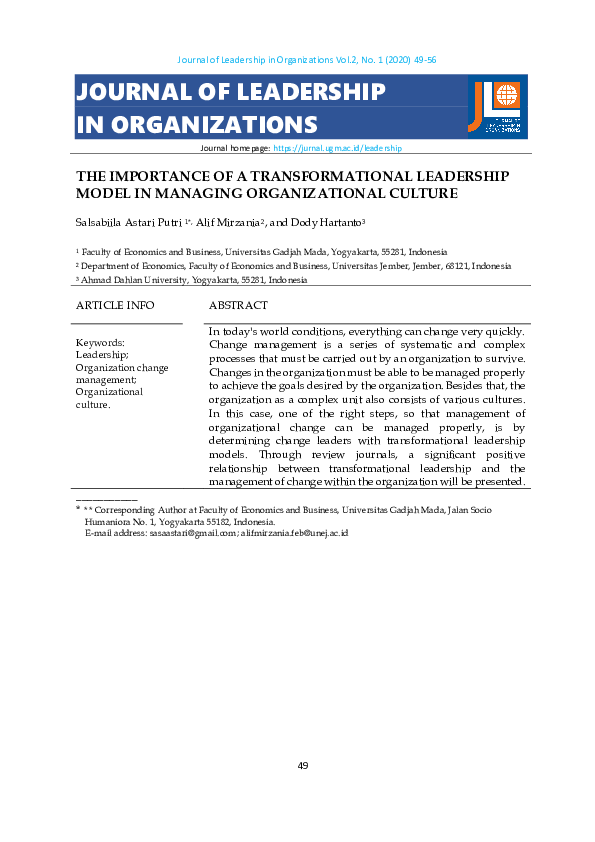 (PDF) The Importance of a Transformational Leadership Model in Managing ...