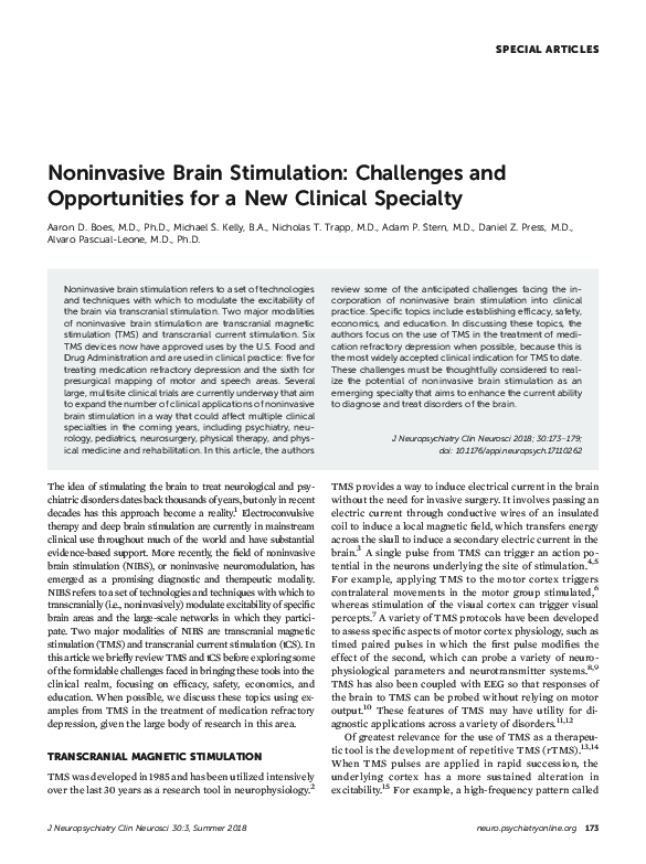 (PDF) Noninvasive Brain Stimulation: Challenges and Opportunities for a ...