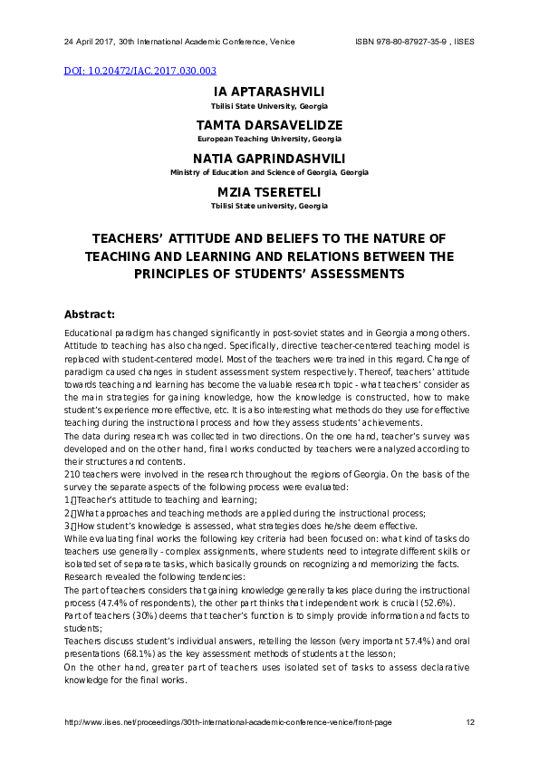(PDF) Teachers’ Attitude and Beliefs to the Nature of Teaching and ...