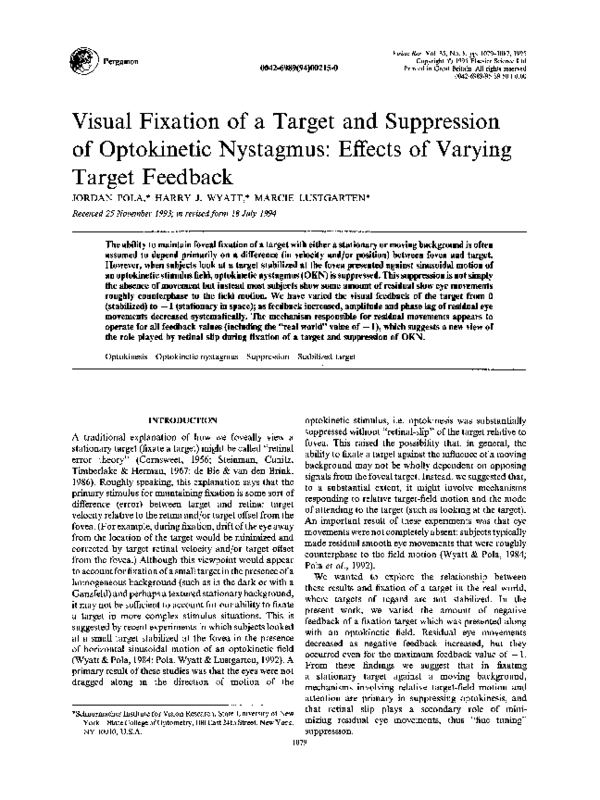 (PDF) Visual fixation of a target and suppression of optokinetic ...