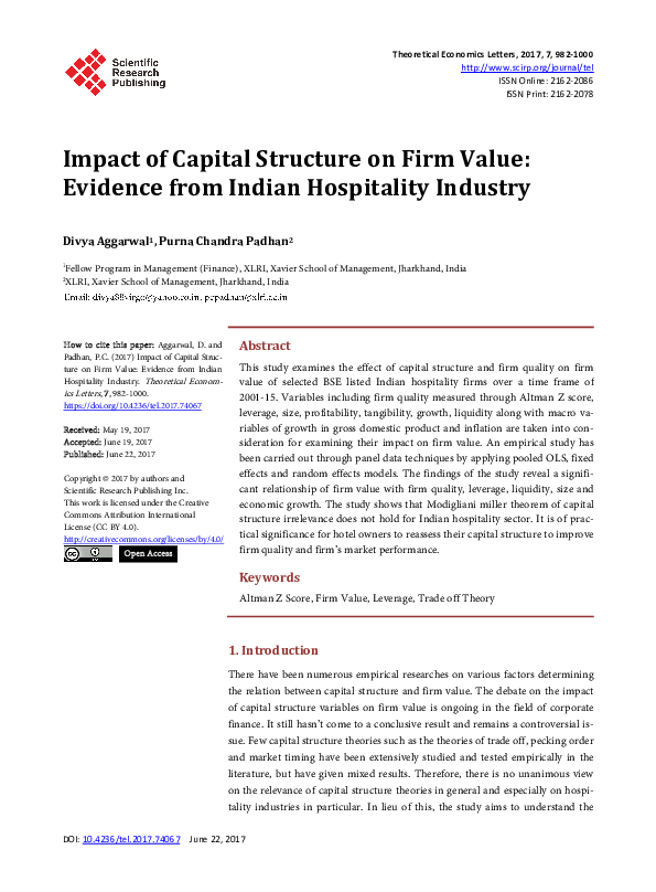 (PDF) Impact of Capital Structure on Firm Value: Evidence from Nifty