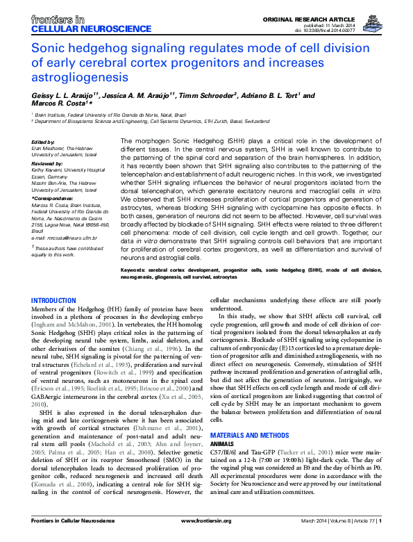 (PDF) Sonic hedgehog signaling regulates mode of cell division of early ...