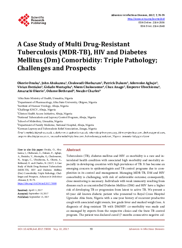 (PDF) A Case Study of Multi Drug-Resistant Tuberculosis (MDR-TB), HIV ...
