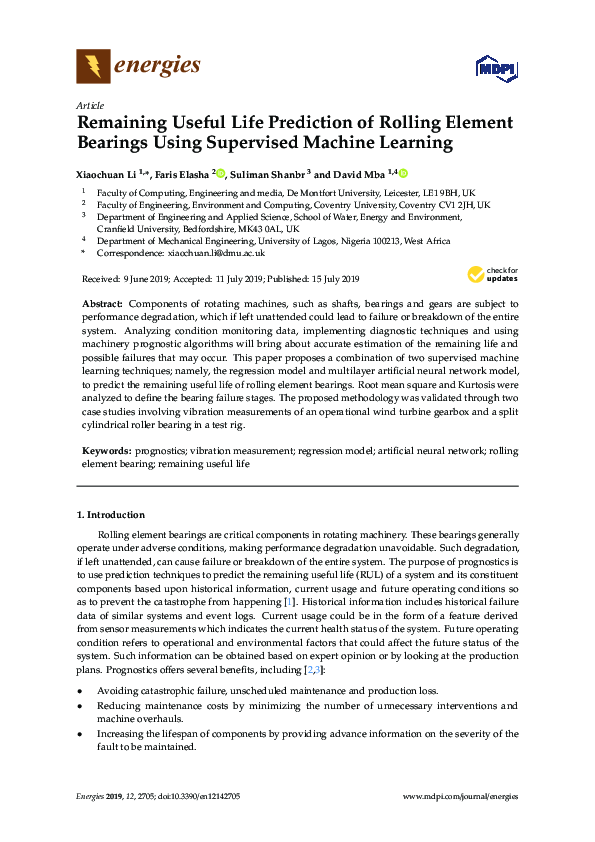 (PDF) Remaining Useful Life Prediction of Rolling Element Bearings ...