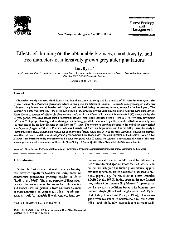 (PDF) Effects of thinning on the obtainable biomass, stand density, and ...