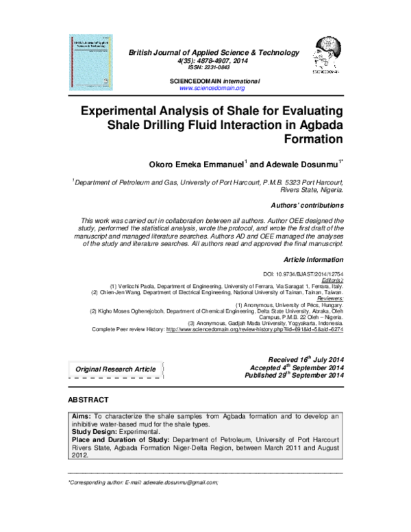 (PDF) Experimental Analysis of Shale for Evaluating Shale Drilling ...