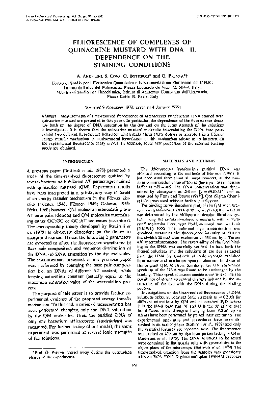 (PDF) Fluorescence of Complexes of Quinacrine Mustard with Dna—II
