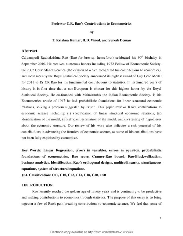 C r rao born and died image