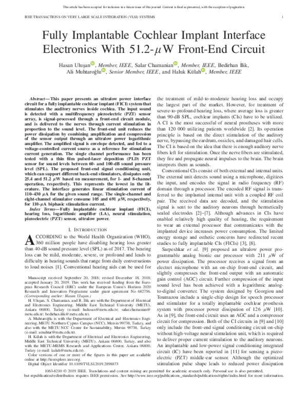 (PDF) Fully Implantable Cochlear Implant Interface Electronics With 51. ...