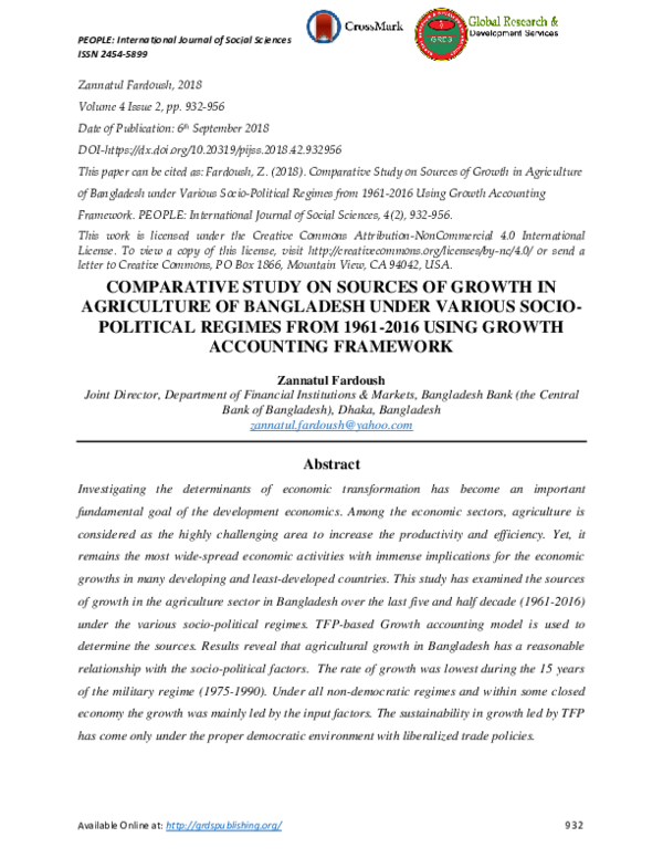 (PDF) Comparative Study on Sources of Growth in Agriculture of ...