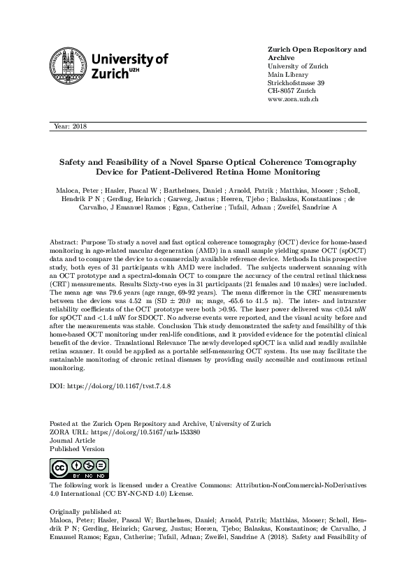 (PDF) Safety and Feasibility of a Novel Sparse Optical Coherence ...