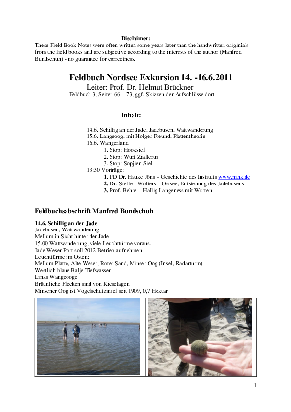 (PDF) Feldbuch mit Fotos Nordsee Exkursion 2011 Manfred Bundschuh