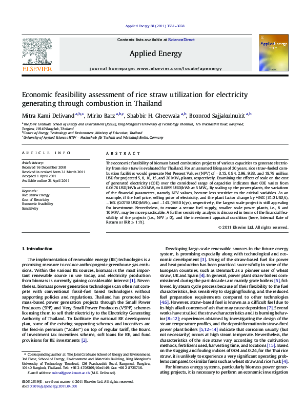 (PDF) Economic feasibility assessment of rice straw utilization for ...