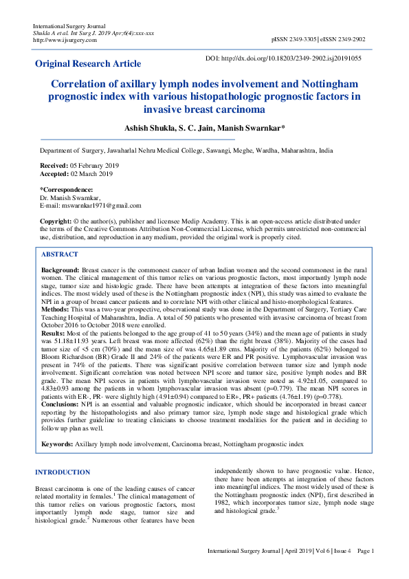 (PDF) Correlation of axillary lymph nodes involvement and Nottingham ...