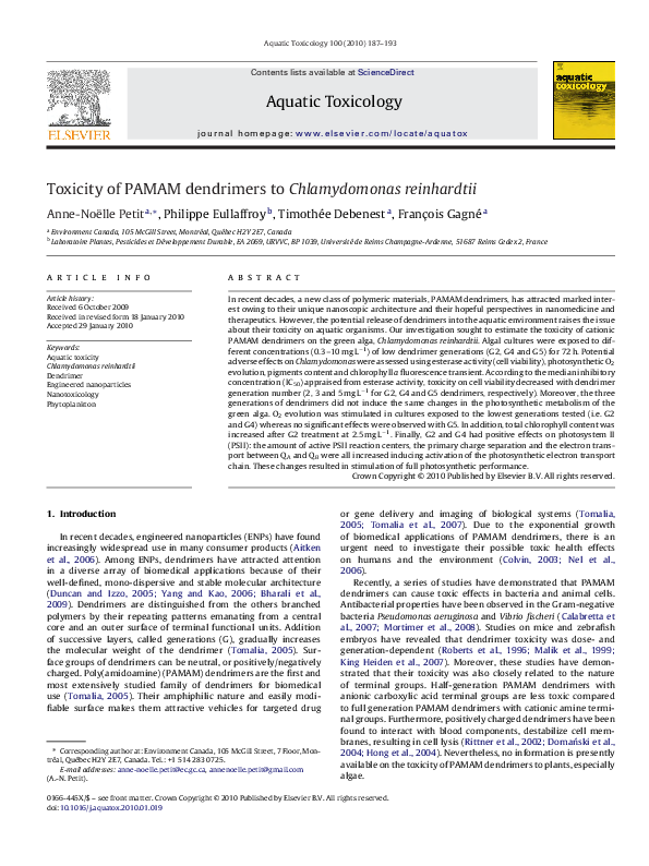 (PDF) Toxicity of PAMAM dendrimers to Chlamydomonas reinhardtii