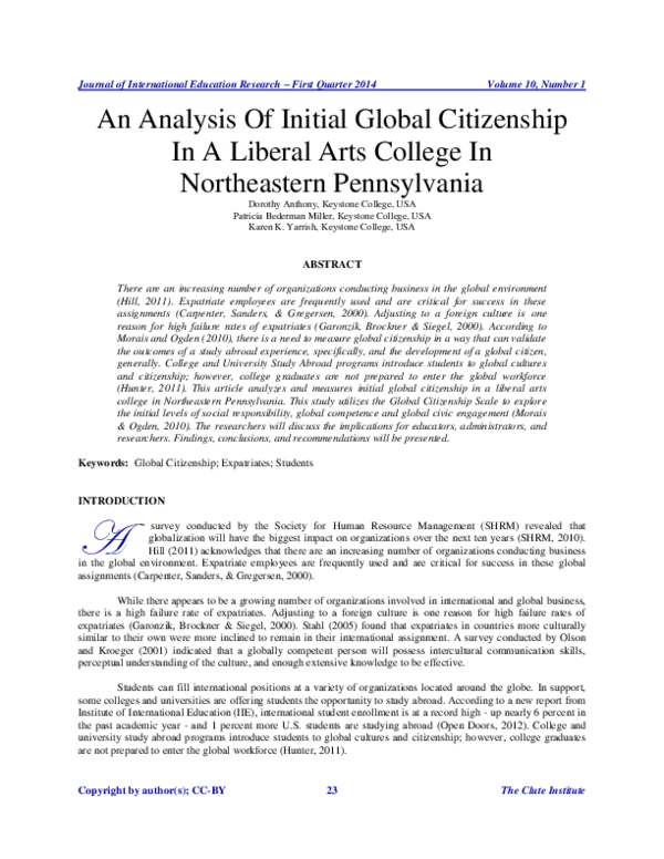 (PDF) An Analysis Of Initial Global Citizenship In A Liberal Arts ...