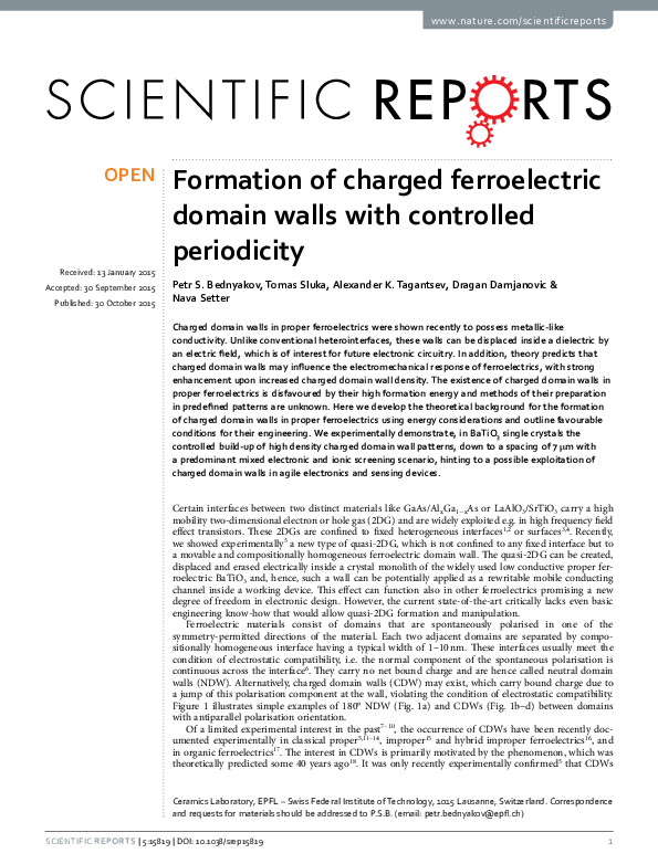 (PDF) Formation of charged ferroelectric domain walls with controlled ...