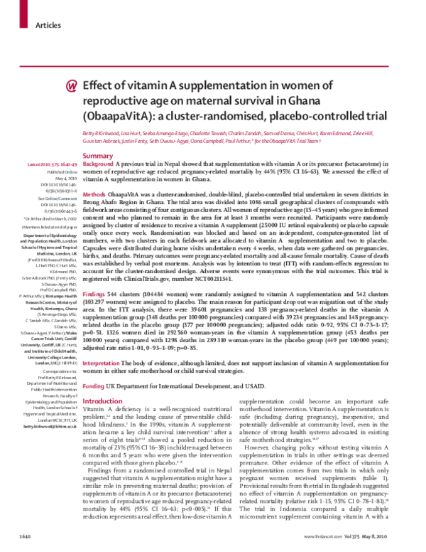 (PDF) Effect of vitamin A supplementation in women of reproductive age ...