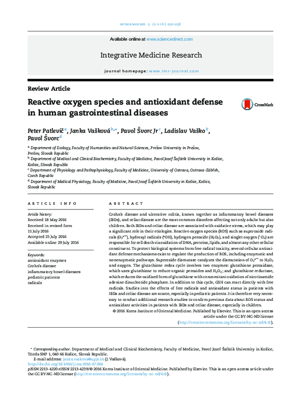 (PDF) Reactive oxygen species and antioxidant defense in human ...