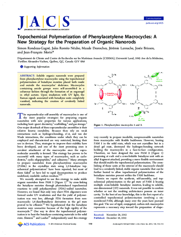 (PDF) Topochemical Polymerization of Phenylacetylene Macrocycles: A New ...