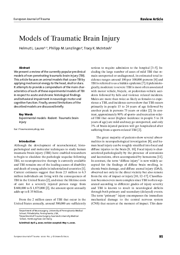 (PDF) Models of Traumatic Brain Injury