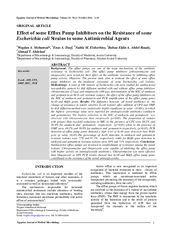 (PDF) Effect of Some Efflux Pump Inhibitors on the Resistance of Some ...