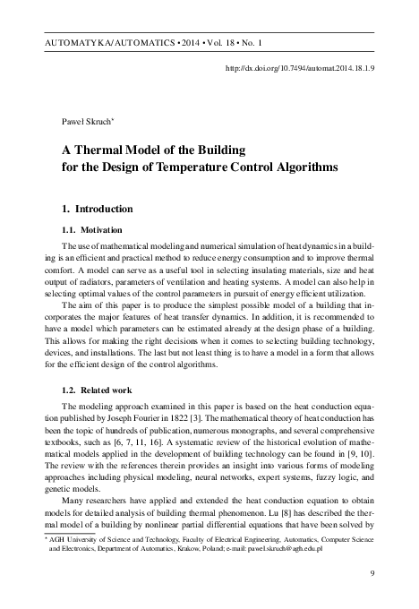 (PDF) A thermal model of the building for the design of temperature ...