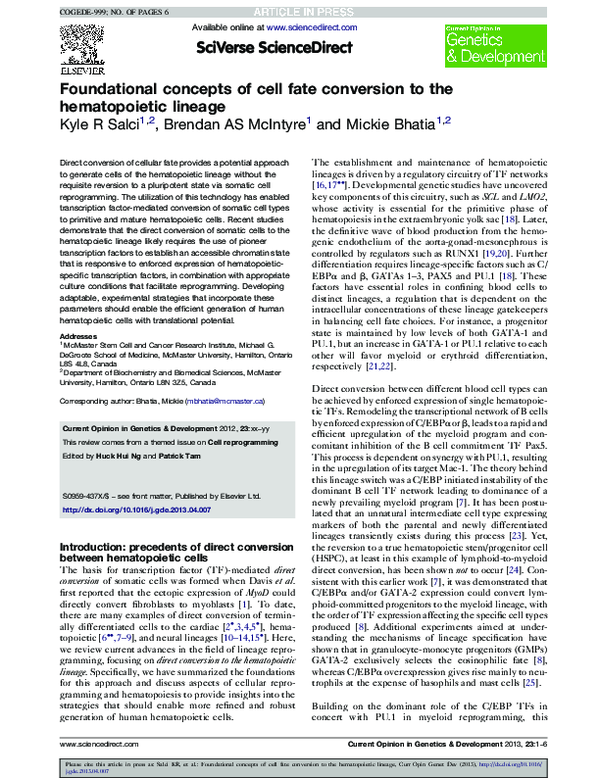 (PDF) Foundational concepts of cell fate conversion to the ...