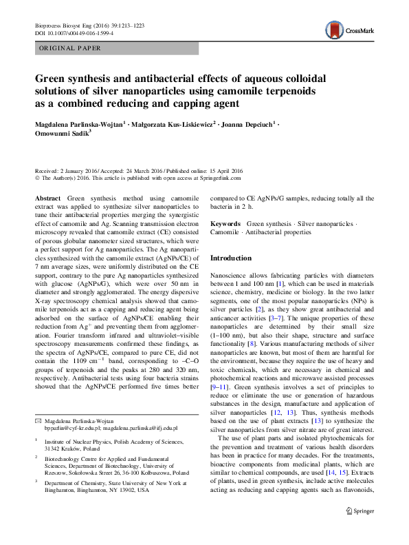 (PDF) Green synthesis and antibacterial effects of aqueous colloidal ...