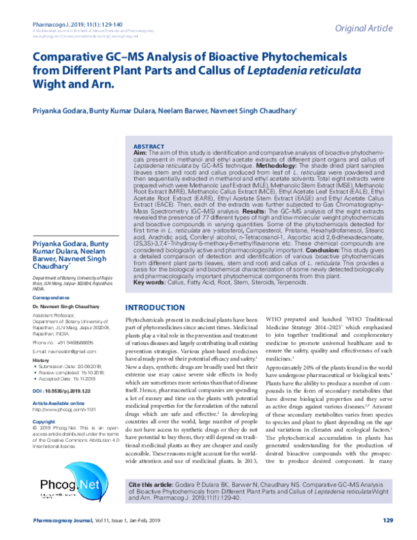 (PDF) Comparative GC-MS Analysis of Bioactive Phytochemicals from ...