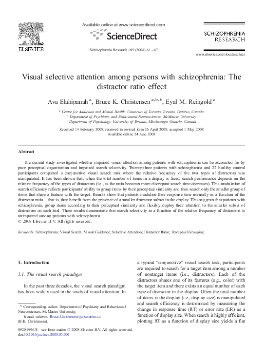 (PDF) Visual selective attention among persons with schizophrenia: The ...