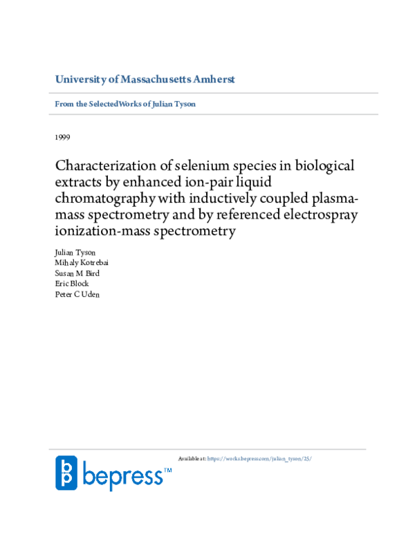 (PDF) Characterization of selenium species in biological extracts by ...