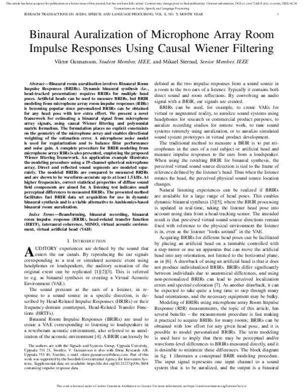 (PDF) Binaural Auralization of Microphone Array Room Impulse Responses ...