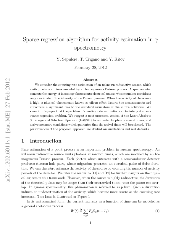 (PDF) Sparse Regression Algorithm for Activity Estimation in $\gamma ...