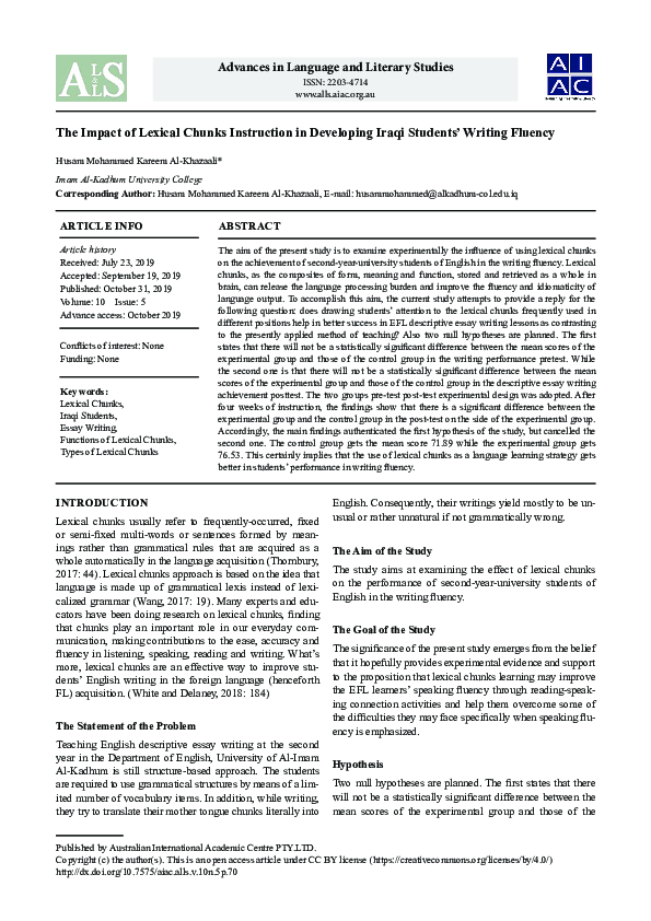 (PDF) The Impact of Lexical Chunks Instruction in Developing Iraqi ...