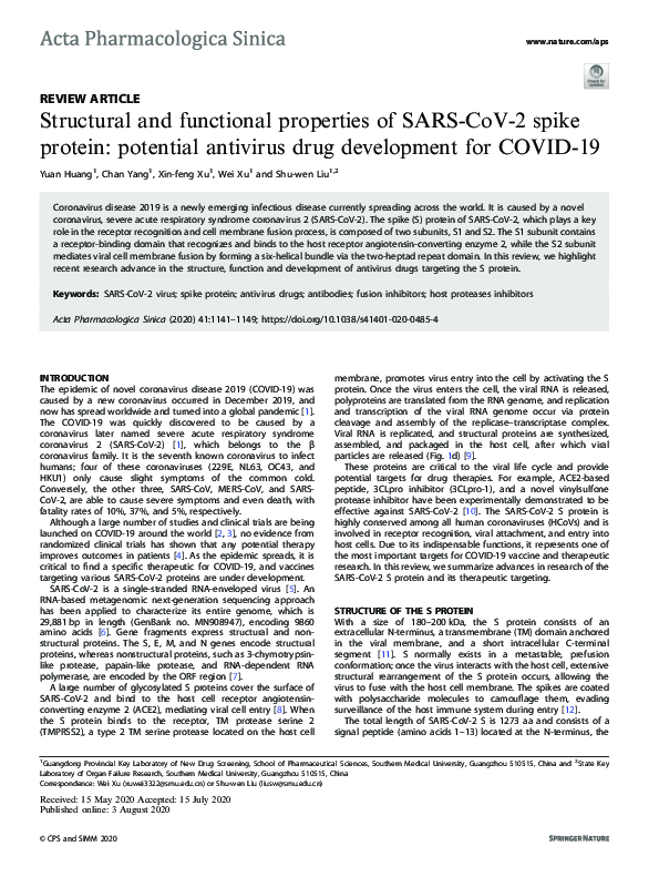 (PDF) Structural and functional properties of SARS-CoV-2 spike protein ...