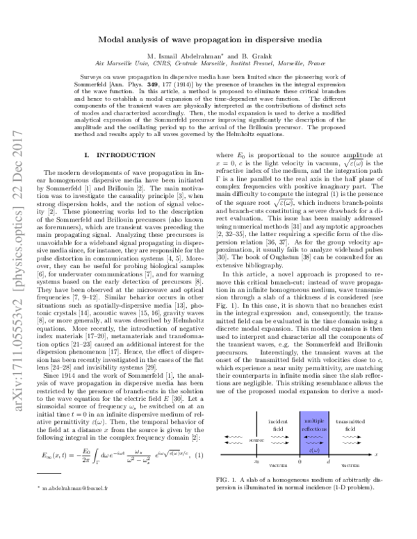 (PDF) Modal analysis of wave propagation in dispersive media