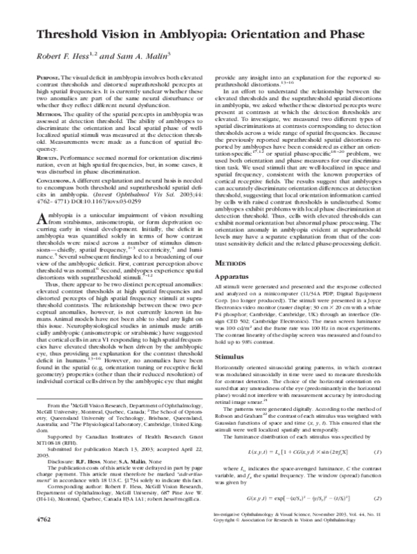 (PDF) Threshold Vision in Amblyopia: Orientation and Phase
