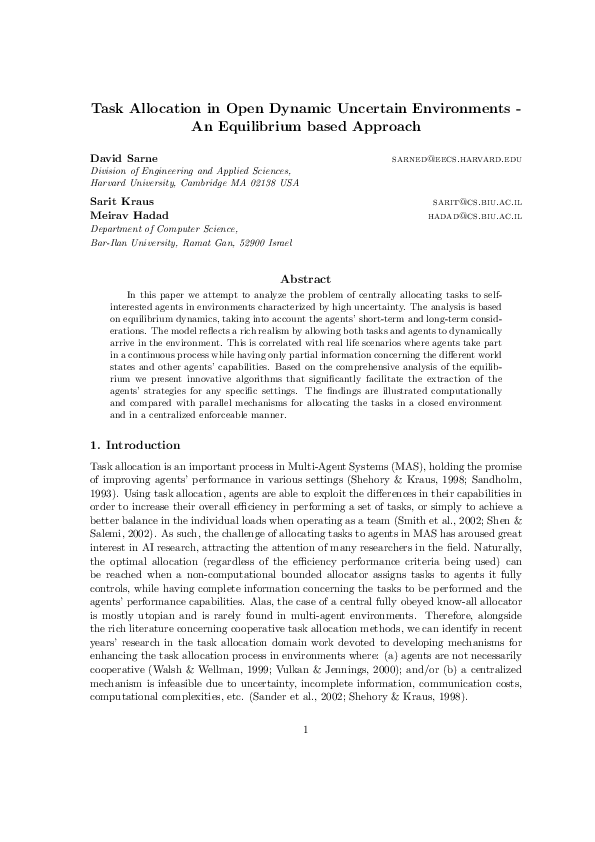 (PDF) Task Allocation in Open Dynamic Uncertain Environments-An ...